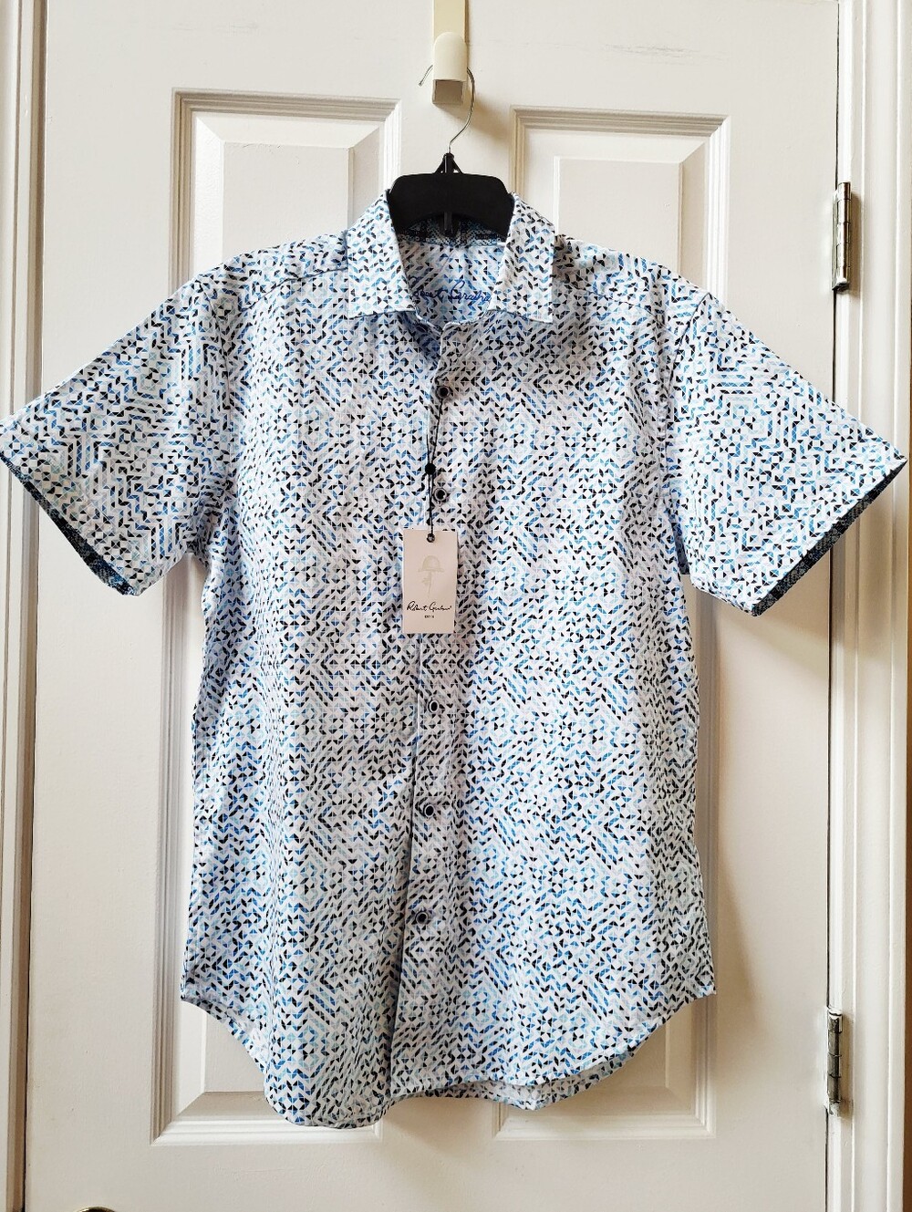 Robert Graham Greco Mens S Classic Fit Blue Geometric Short Sleeve Shirt NWT